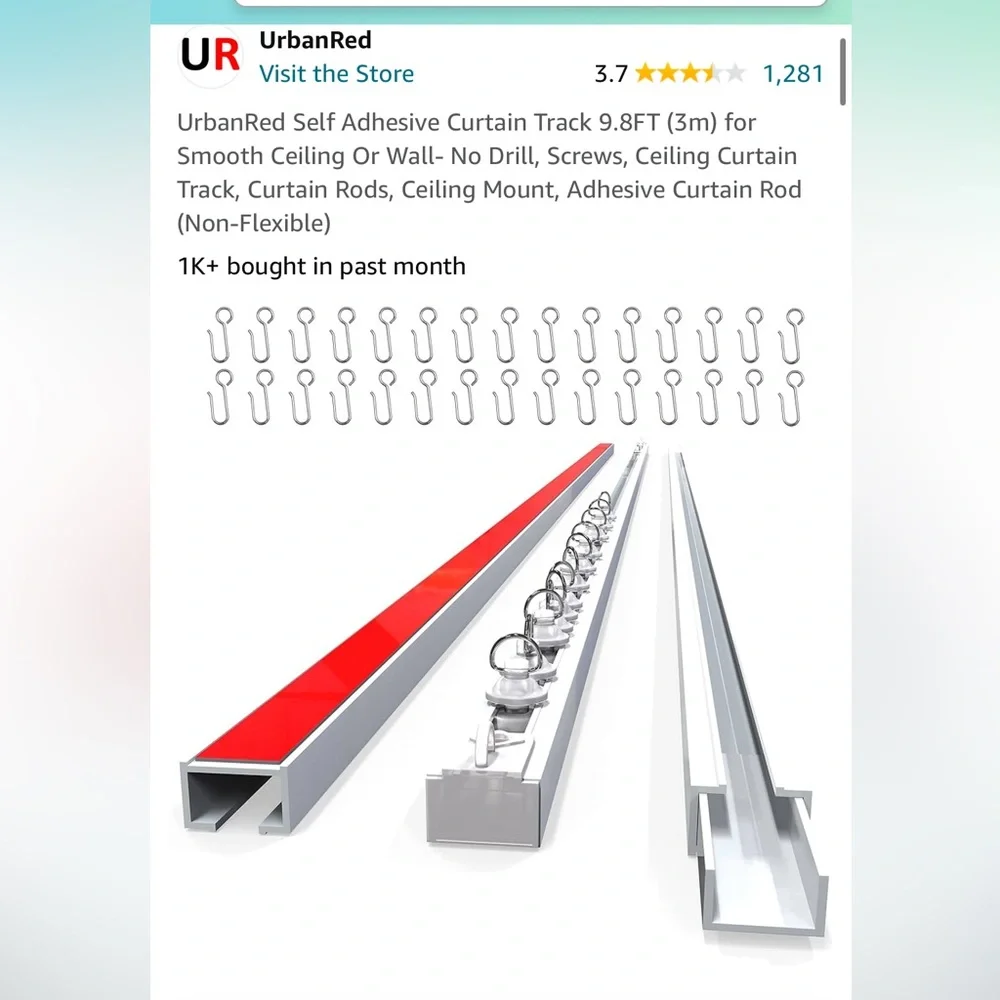 Silver Adhesive Curtain Track System Renter Friendly - Picture 2 of 10